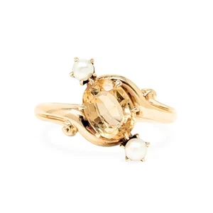 14K Gold Citrine & Pearl Ring - Size 4.25 - Picture 1 of 8