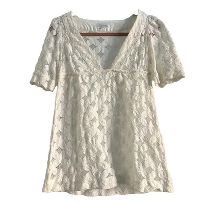 Lindo Mini Vestido Shoshanna Blanco Ojales Encaje Superpuesto Hoco Graduación Nupcial Años 70 Foto 1 de 4