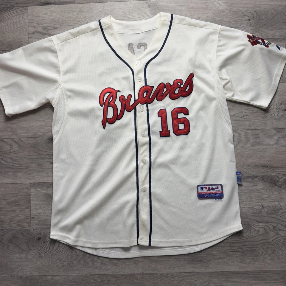 Camiseta deportiva vintage blanca majestuosa MLB Atlanta Braves Brian McCann 16 talla 52 2XL Foto 1 de 4