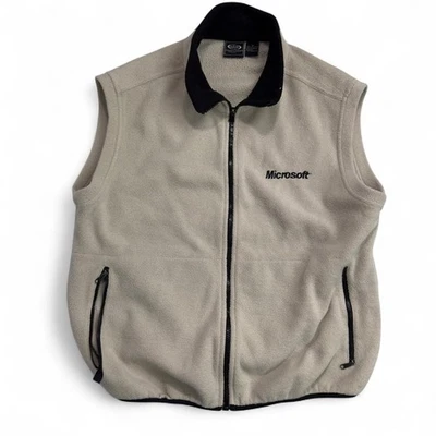 Chaleco Ouray Sportswear Microsoft Para Hombre Mediano Beige Polar Cremallera Años 90 Tecnología Promo Foto 1 de 4