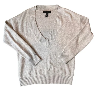 Suéter tejido manga larga cuello en V gris cachemir Forever 21 para mujer talla S Foto 1 de 4