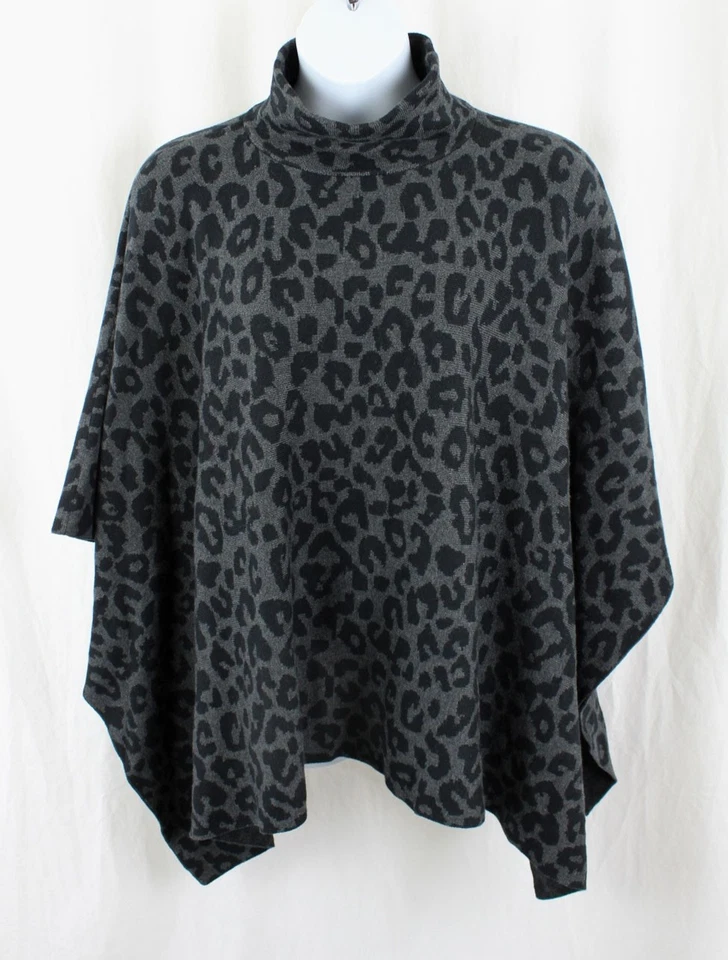 Poncho Suéter J. McLaughlin Para Mujer Negro Gris Estampado Animal Mezcla Algodón OS Foto 1 de 3