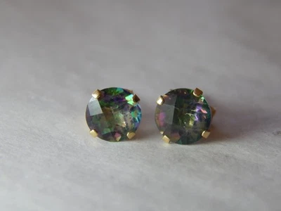 Aretes Topacio Místico Oro 14K Piedra Redonda 6MM Foto 1 de 4