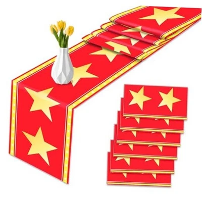 Paquete de 6 corredores de mesa de noche de película - 14x108 pulgadas estrella roja plástico impermeable  Foto 1 de 4