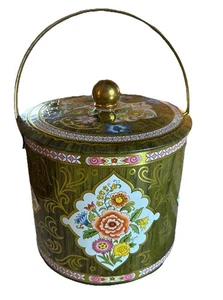Vintage Daher England Decorative Floral Biscuit Cookie Tin Canister With Handle - Picture 1 of 20