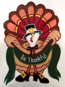 12.5x18 Be Thankful Thanksgiving Turkey Embroidered Garden Flag - Picture 1 of 2