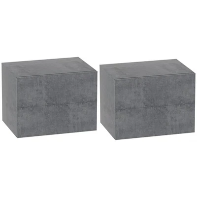 HOMCOM Set di 2 Comodini Sospesi con 2 Cassetti 40x29x30 cm Grigio Cemento - Immagine 1 di 4