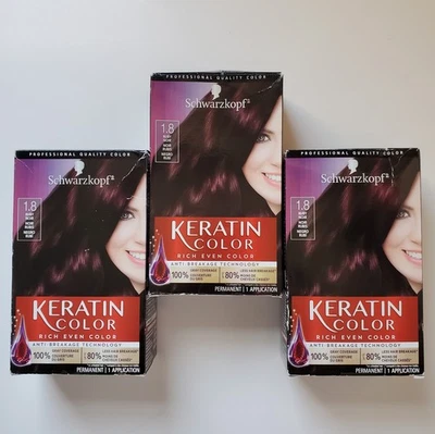 Lote 3 Schwarzkopf Color Queratina Color Permanente Cabello #1.8 Tinte RUBY NOIR *Cajas Foto 1 de 4
