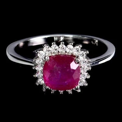 925 Sterling Silver Ring Cushion Ruby 6mm Natural Gemstone Jewelry Size 7 - Image 1 of 4
