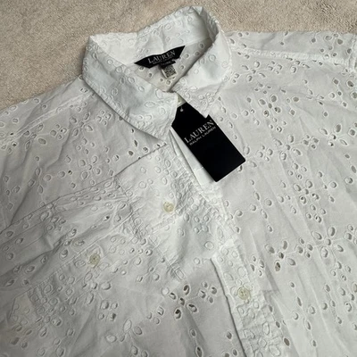 Lauren Ralph Lauren Women’s Eyelet Cotton Shirt Long Sleeve Size XL White NEW  - Image 1 of 4