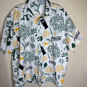 MLB Oakland A’s Athletics SGA Aloha Floral Hawaiian Shirt July 4th XL Coca Cola - Picture 1 of 10
