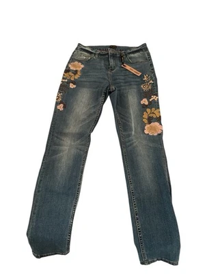 Jeans Coco + Carmen S/M Azul Bordado Elástico Denim Nuevo con Etiquetas Diseño Floral Foto 1 de 4