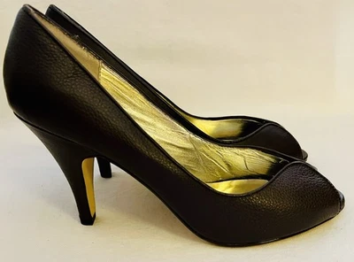 "Talla 9 Steve Madden Cuero Marrón Peep-Toe Tacón Alto Zapatos de Vestir 3.75""" Foto 1 de 4