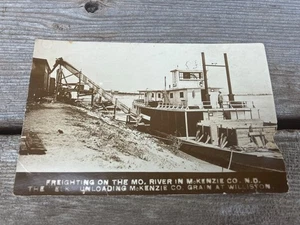 OLD RPPC MCKENZIE CO ND FREIGHTING MO RIVER TRANSPORT BOAT POSTCARD THE ELK - Picture 1 of 2