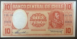CHILE, 1958-59, 10 PESOS / UN CONDOR, Currency Note, USED / CIRCULATED - Picture 1 of 2