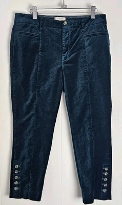 Anthropologie Size 10 The Essential Slim Teal Velvet Trousers Button Ankle - Image 1 of 4