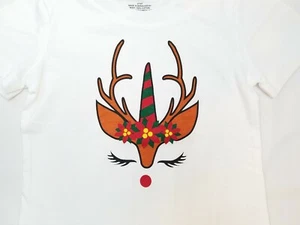 NWOT Girls Holiday Style Reindeer Unicorn Christmas Tee/Top Size 4/6 - Picture 1 of 3