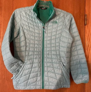 North Face EEUC Girls XL 18 Blue Thermoball Puffer Jacket w/ Jade Green Lining - Picture 1 of 3
