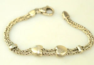 VINTAGE TIFFANY & CO. STERLING SILVER  2 HEART SLIDES 7.75" BRACELET 21.3 GRAMS - Picture 1 of 5