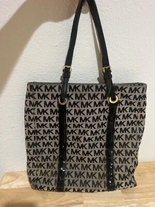 Michael Kors Handbag Tote Jet Set Sequin Large Logo MK Purse Monogram Signature - Picture 1 of 8