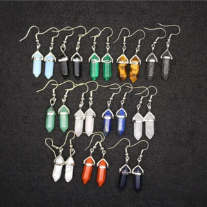 20 Pairs Natural Mixed Gemstone Hexagonal Pointed Reiki Chakra Healing Earrings - Picture 1 of 12