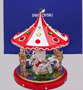 Swarovski Crystal Carousel Christmas with Rocking Horse and Crystal Accents - Picture 1 of 4
