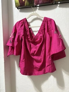 Neu mit Etikett Lane Bryant Top bestickt Glockenärmel schulterfrei hellrosa Größe 18/20 #26 - Bild 1 von 13