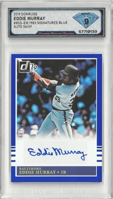 Panini Donruss 2019 Eddie Murray #85S-em 1985 azul automático 36/49 💎 DSG 9 como nuevo Foto 1 de 2