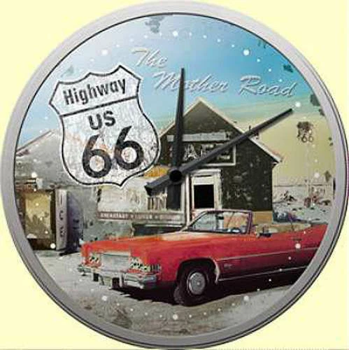 60er 70er Cadillac Highway Route 66 Cabrio Wanduhr, 31 cm,f. Schrauber,Werkstatt - Bild 1 von 1