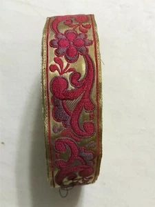 French Vintage " Persian" Jacquard Embroidered Pattern 1 .5" by yard (B32A) - Picture 1 of 8