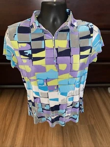 Jamie Sadock Multicolor Artsy Abstract Crinkled Activewear 1/4 Zip Size Medium - Picture 1 of 6