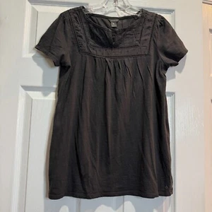 Eddie Bauer Women's Baby Doll Top Short Sleeve Black/Charcoal Gray Embroidery S - Picture 1 of 11