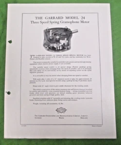 GARRARD MODEL 20 D. SPRING MOTOR SALES SHEET & INFO DUAL SPEED SPRING MOTOR - Picture 1 of 2