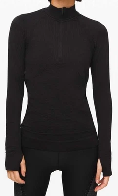 New Lululemon Black Sz 6 RestLess 1/2 Zip Running Shirt Top Pullover Free Ship - Image 1 of 4
