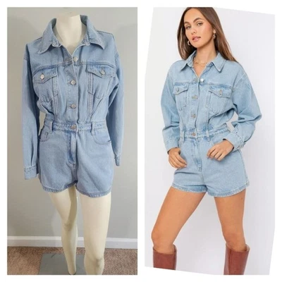 Le Lis Denim Mameluco Mujer M Lavado Ligero Manga Larga Jean Mono Utilitario Western Foto 1 de 4