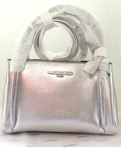 Karl Lagerfeld Metallic Silver Crossbody Double Handle Shoulder Strap Handbag - Picture 1 of 8
