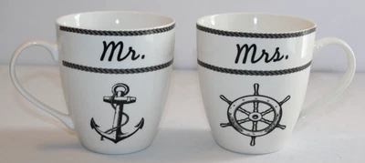 Pfaltzgraff Everyday 16 oz Coffee Mugs Mr. and Mrs. Nautical Theme set of 2 - Изображение 1 из 4