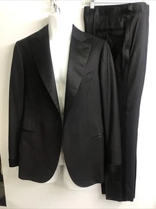 cesare attolini Black Tuxedo Satin Kahler Peak Lapel Pants 32×29 Size 39 - Picture 1 of 16