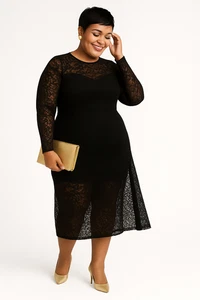 A New Day Langarm Midi Spitzenkleid - schwarz geblümt, Größe XXL - Bild 1 von 9