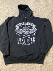 Lone Star Rally Mens Medium Hoodie Sweatshirt Black Galveston Biker Rally Skull - Picture 1 of 7