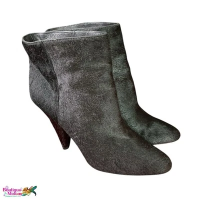 Tamara Mellon Talla 8 Negro Pelo Animal Cuero Botines Tacón Cono Punta Almendra Foto 1 de 4