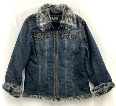 VTG Marvin Richard's Women's L Faux Fur Lined Jean Jacket 90's - Image 1 of 4