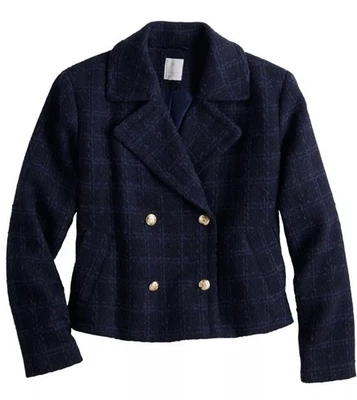Jaqueta Lauren Conrad Peacoat com Peito Duplo--Tweed Marinho--Tamanho G —MSRP $78 - Imagem 1 de 4