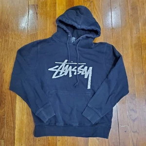 Vintage Y2K Stussy Pullover Hoodie Size Small Black Skate Street Worn Flawed - Picture 1 of 13