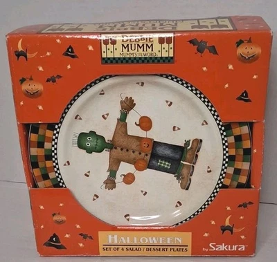 Sakura Debbie Mumm Halloween Set of 4 Salad Dessert Plates 8" Vintage 1998 New  - Image 1 of 4