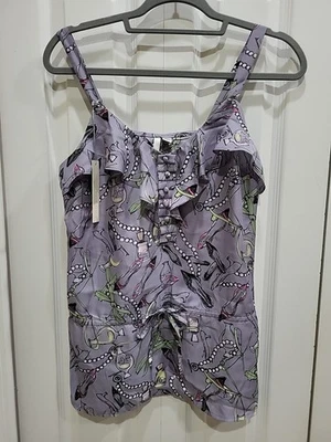 LC Lauren Conrad Purple High Tea Tank Top Ruffle Ladies XS Girly Things Cute Fun - Image 1 of 4