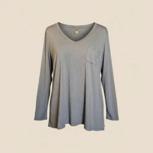 DKNY graues weiches Jersey-Langarmoberteil mit V-Ausschnitt Damen Large " - Bild 1 von 9