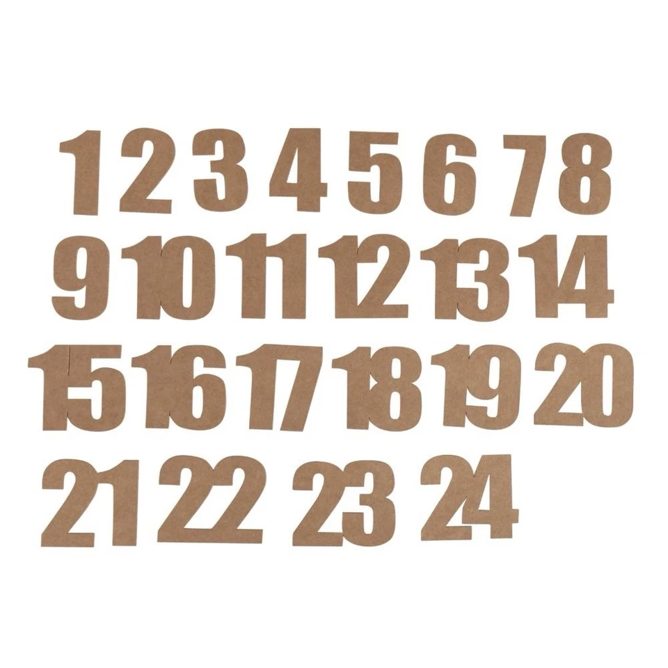 Papier Adventszahlen 1-24 3,9cm, SB-Btl. 1Set, kraft Adventskalender - Bild 1 von 1