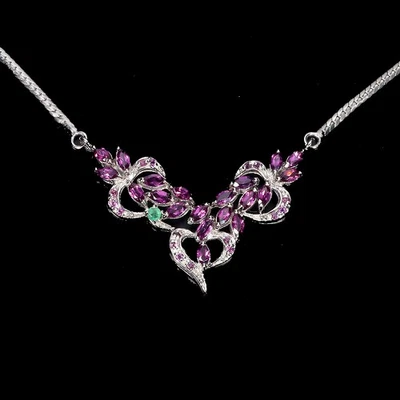 Collar de plata de ley 925 marquesa rodolita esmeralda piedras preciosas joyería 18 pulgadas Foto 1 de 4