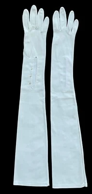 VTG Hansen gloves WHITE formal opera 24" long buttons nylon original package - Image 1 of 4